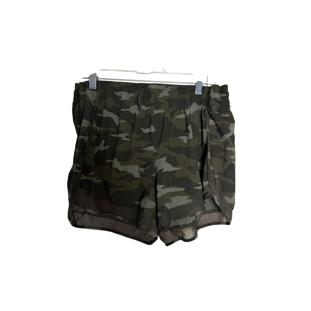 Athleta Printed Mesh Racer Run Short 4 Camo Green Large Activewear Running